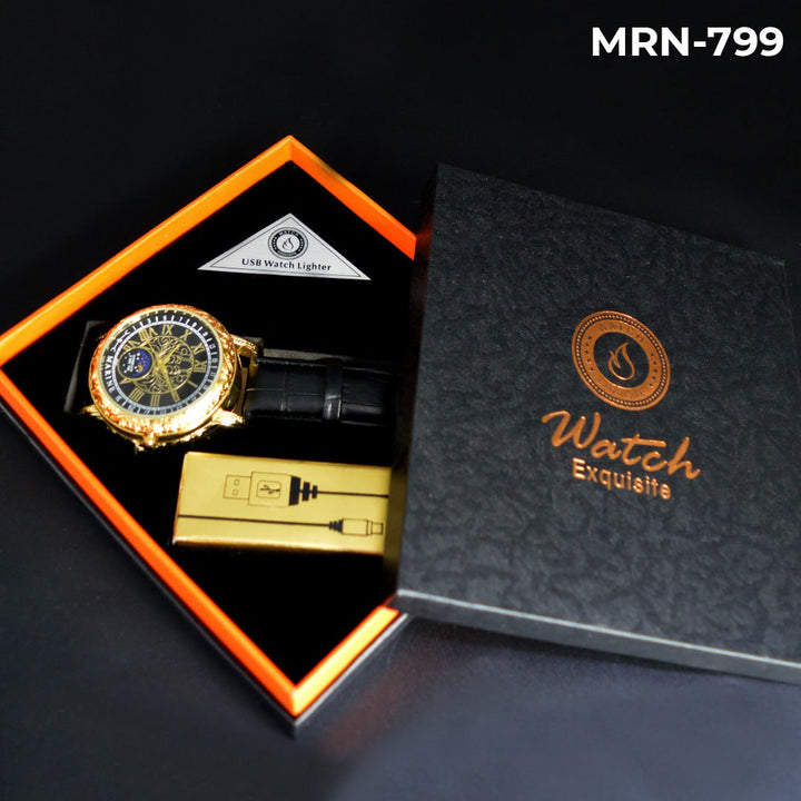 MRN-799 RELOJ MARINE DORADO/NEGRO CUERO