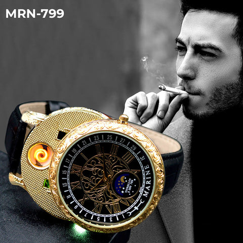 MRN-799 RELOJ MARINE DORADO/NEGRO CUERO