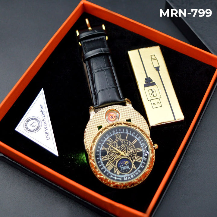 MRN-799 RELOJ MARINE DORADO/NEGRO CUERO